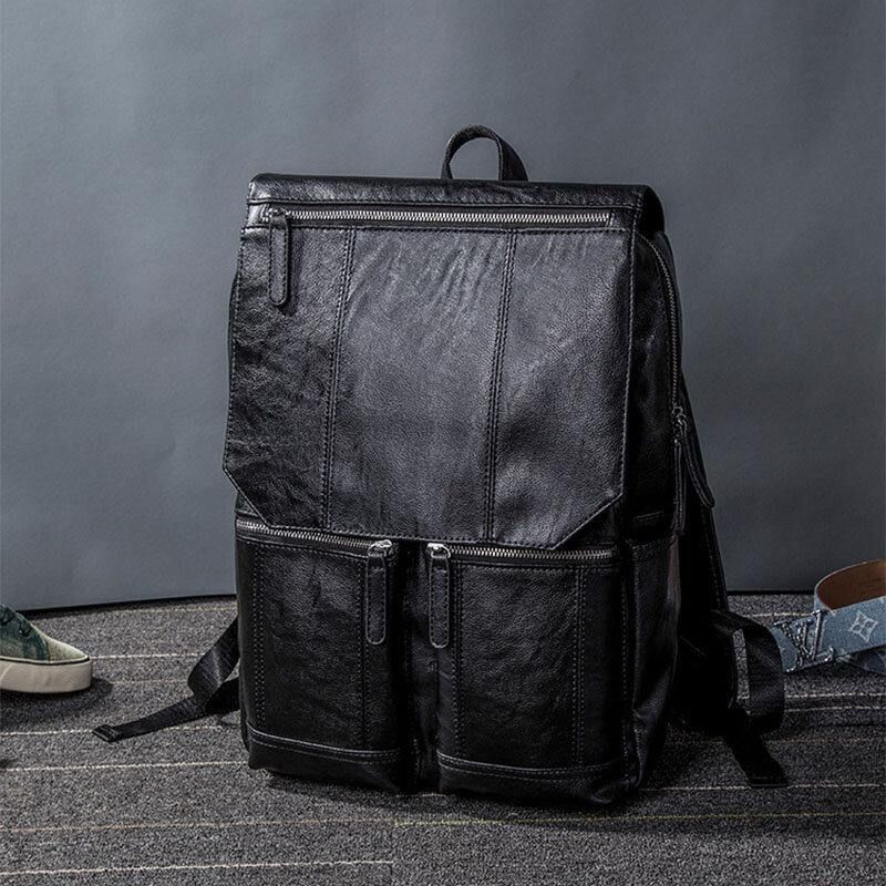 Mężczyźni Pu Leather Retro Business Codzienne Style Duża Pojemność 14-Calowa Torba Na Laptopa Student School Bag Travel Backpack