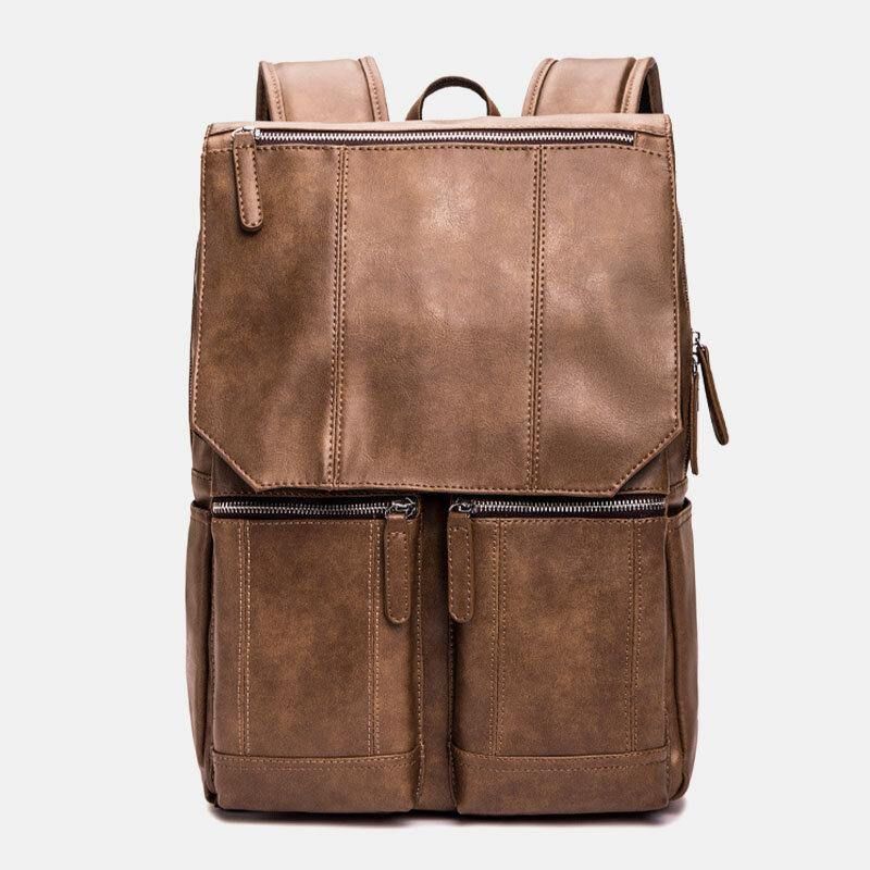 Mężczyźni Pu Leather Retro Business Codzienne Style Duża Pojemność 14-Calowa Torba Na Laptopa Student School Bag Travel Backpack