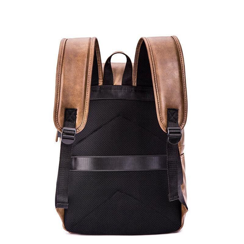 Mężczyźni Pu Leather Retro Business Codzienne Style Duża Pojemność 14-Calowa Torba Na Laptopa Student School Bag Travel Backpack