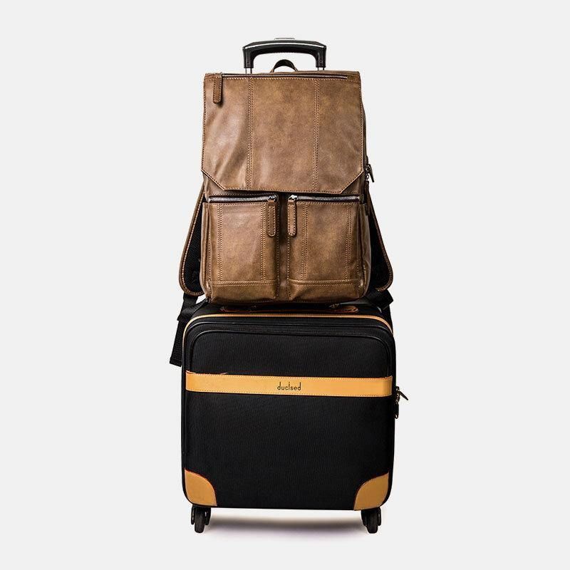 Mężczyźni Pu Leather Retro Business Codzienne Style Duża Pojemność 14-Calowa Torba Na Laptopa Student School Bag Travel Backpack