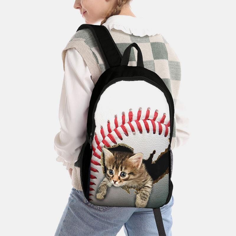 Unisex Dacron Duża Pojemność Cat Dog W Baseball Football Wzór Drukowanie Plecak Torba Szkolna