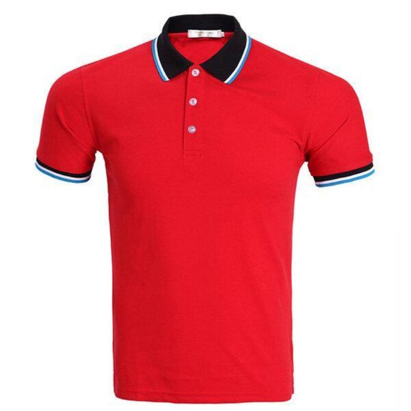 Moda Męska Codzienne Contrast Color Collar Tees Turn-Down Short Sleeve Golf Shirt 7 Kolorów