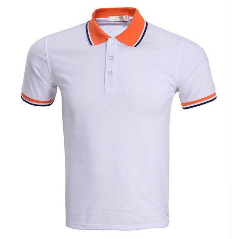 Moda Męska Codzienne Contrast Color Collar Tees Turn-Down Short Sleeve Golf Shirt 7 Kolorów