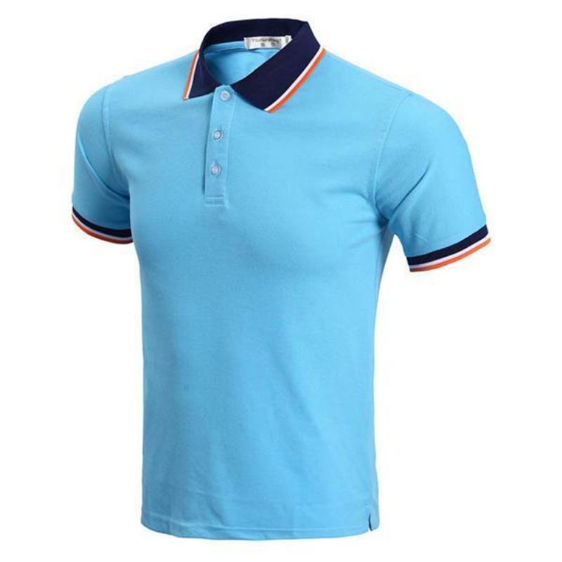 Moda Męska Codzienne Contrast Color Collar Tees Turn-Down Short Sleeve Golf Shirt 7 Kolorów