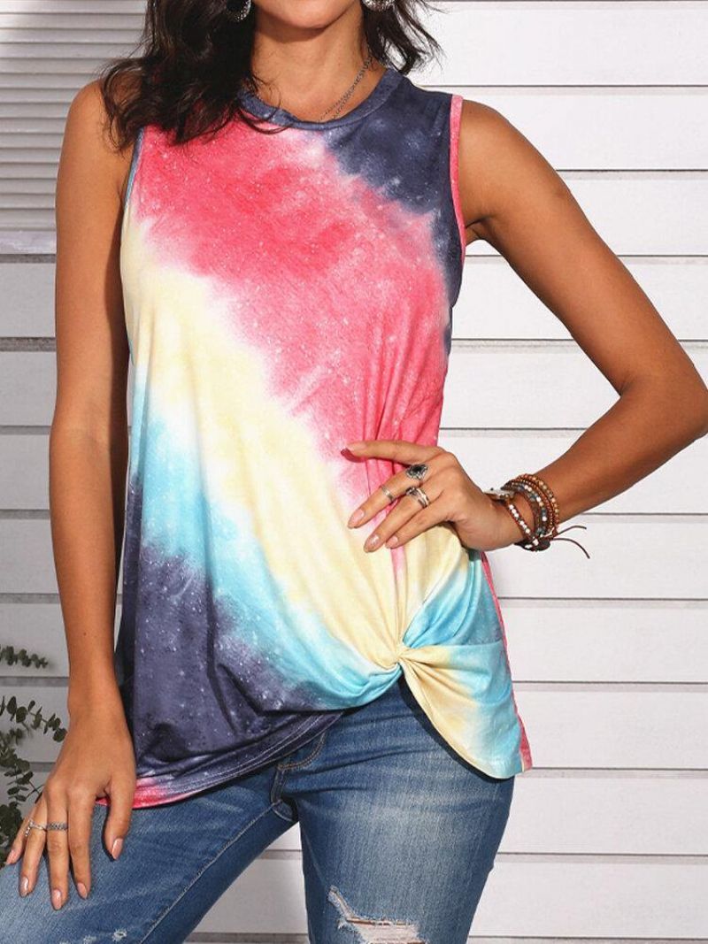 Tie-Dye Gradient Print Bez Rękawów O-Neck Codzienne Tank Tops Dla Kobiet