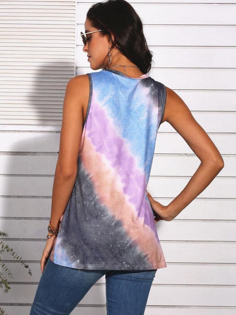 Tie-Dye Gradient Print Bez Rękawów O-Neck Codzienne Tank Tops Dla Kobiet