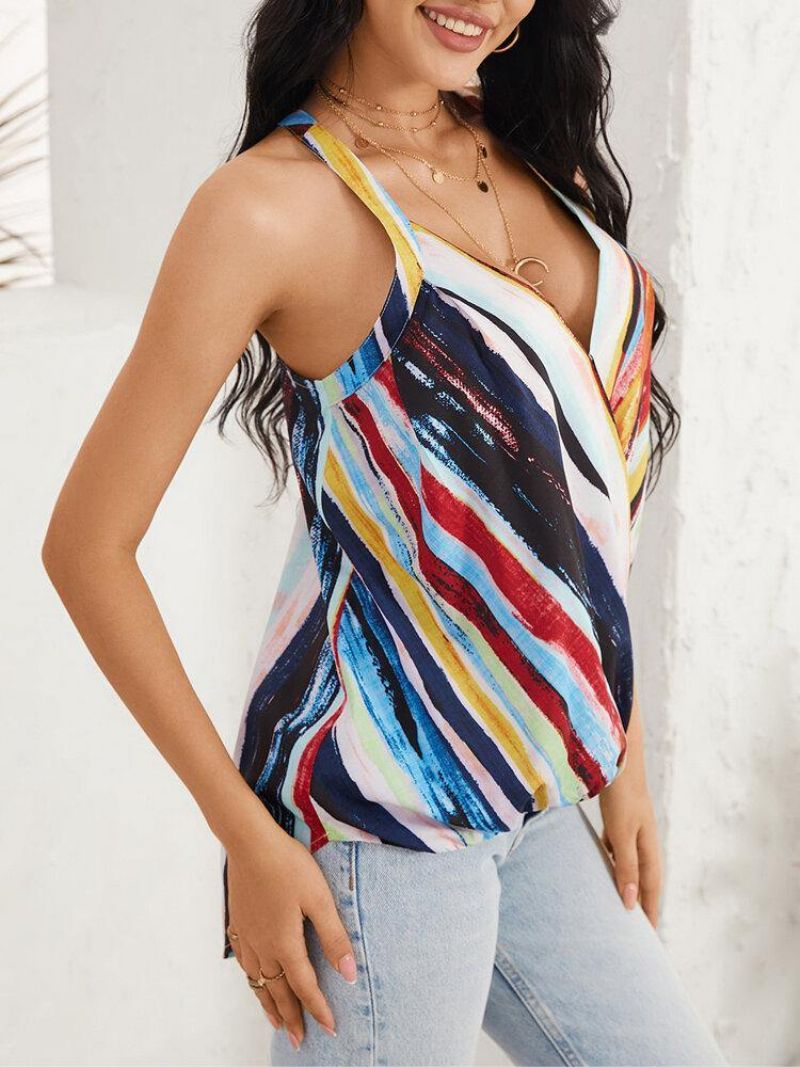 Tie Dye Stripe Halter Dekolt W Szpic Bez Rękawów Przedni Krzyż Codzienny Codzienne Tank Top