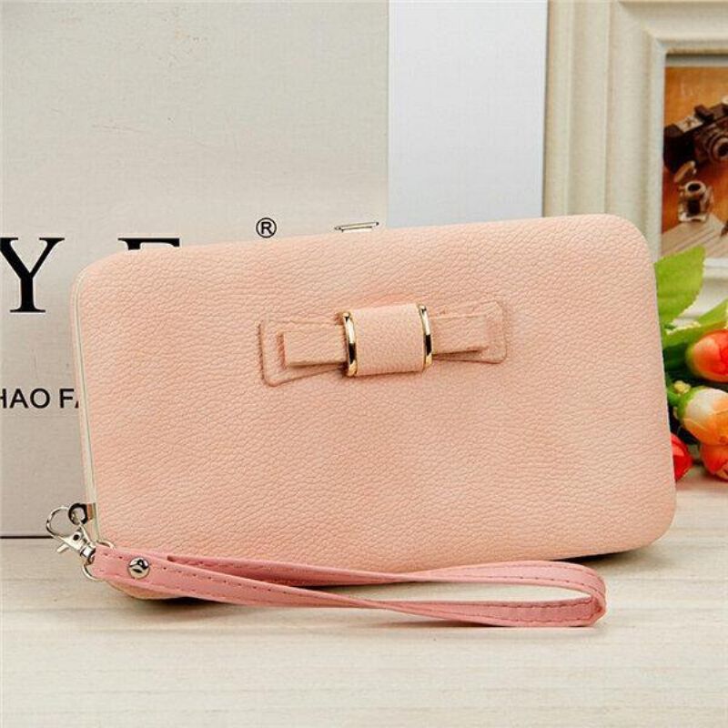 Kobiety Candy Color Bowkot 5.5 Cala Portfele Na Telefon Etui Hasp Long Purse Clutches