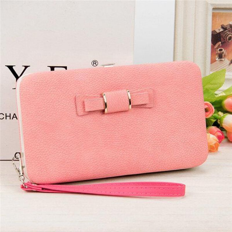 Kobiety Candy Color Bowkot 5.5 Cala Portfele Na Telefon Etui Hasp Long Purse Clutches