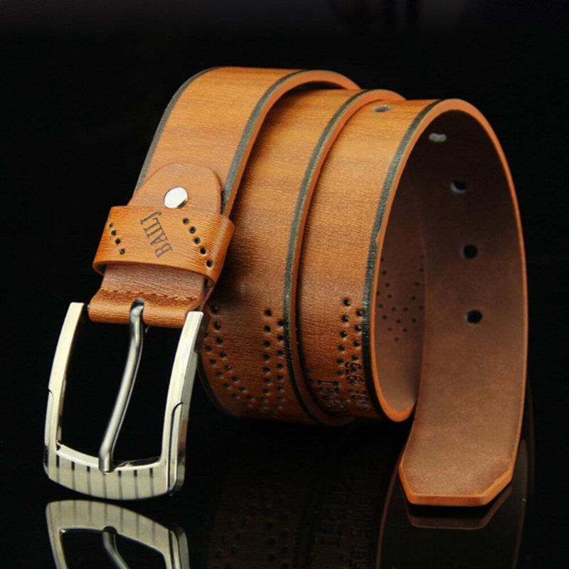 Mężczyźni Pu Leather 110 Cm List Wzór Codzienne Retro Hollow Pin Buckle Pants Belt