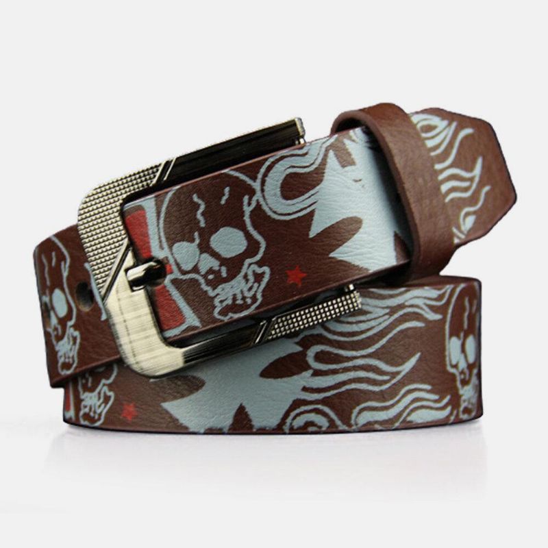 Mężczyźni Pu Leather 110 Cm Wzór Czaszki Pin Buckle Codzienne Cool Pants Belt