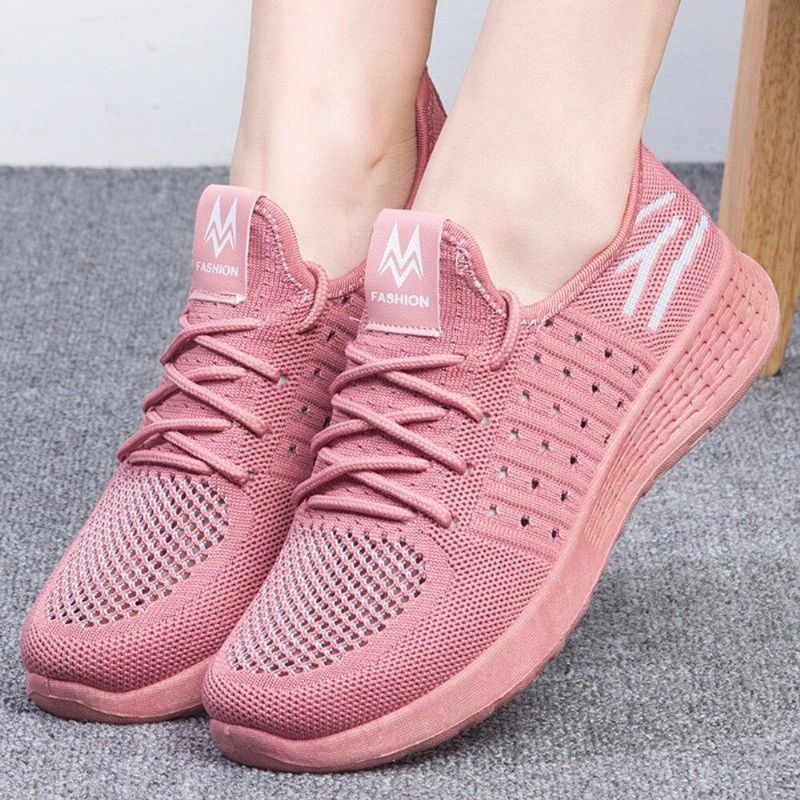 Damskie Buty Z Kolorowymi Blokami Mesh Lace Up Sport Codzienne Flat Shoes