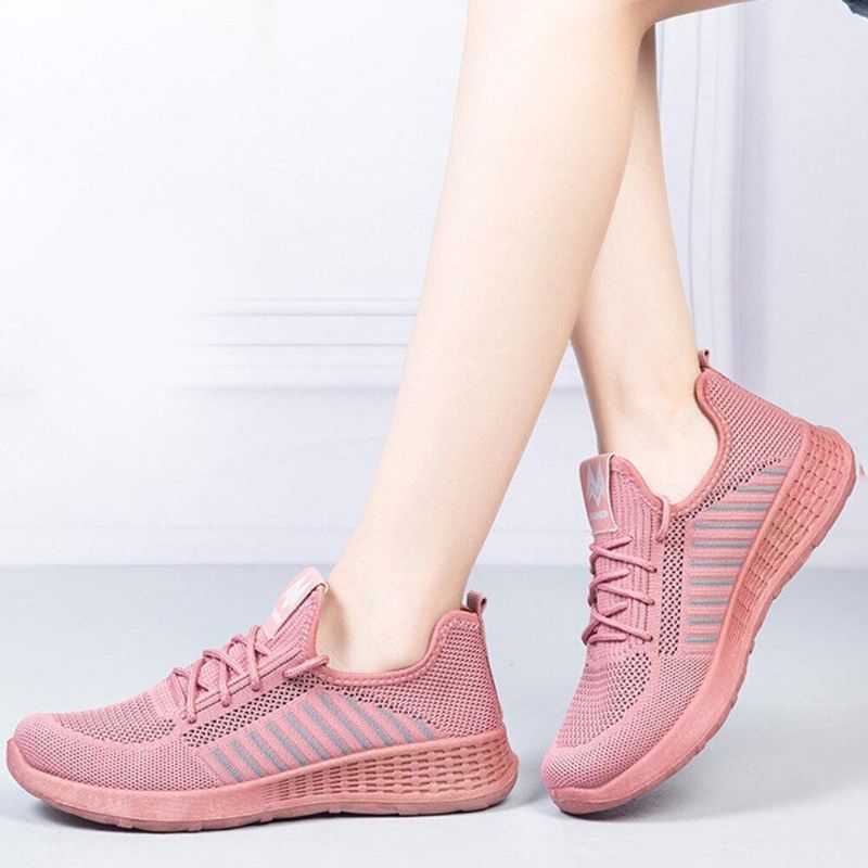 Damskie Buty Z Kolorowymi Blokami Mesh Lace Up Sport Codzienne Flat Shoes