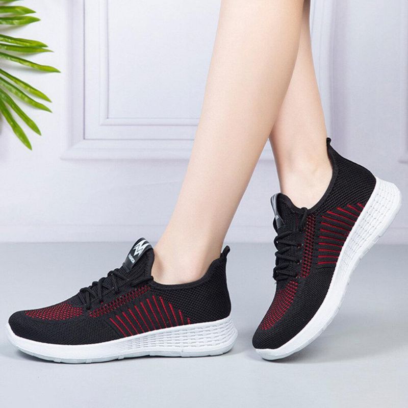 Damskie Buty Z Kolorowymi Blokami Mesh Lace Up Sport Codzienne Flat Shoes