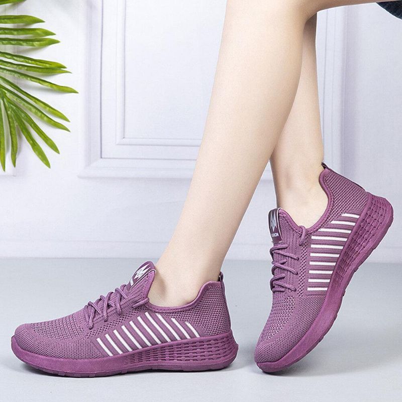 Damskie Buty Z Kolorowymi Blokami Mesh Lace Up Sport Codzienne Flat Shoes