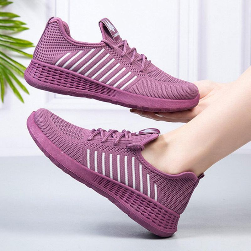 Damskie Buty Z Kolorowymi Blokami Mesh Lace Up Sport Codzienne Flat Shoes