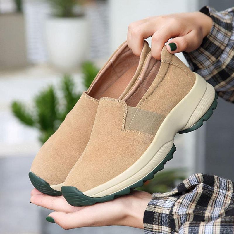 Damskie Duże Rozmiary Codzienne Faux Suede Slip On Chunky Sneakers