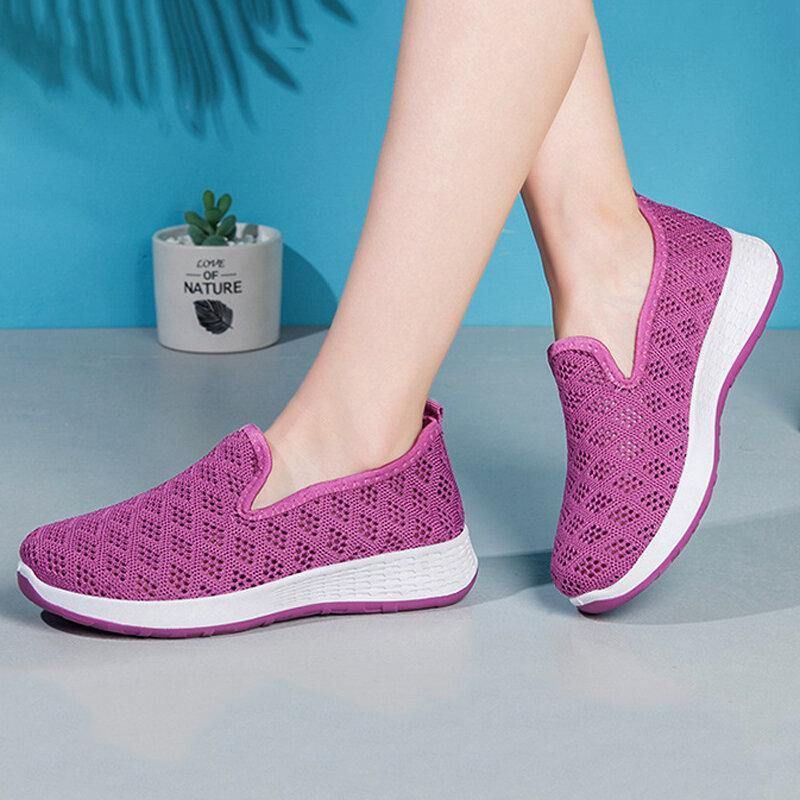 Kobiety Hollow Out Mesh Lazy Slip On Walking Shoes