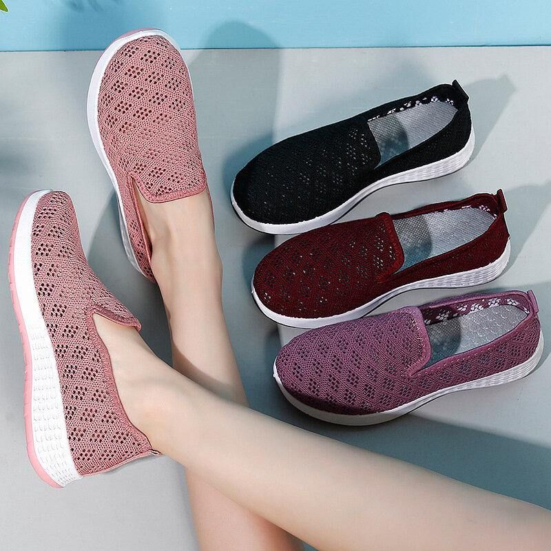 Kobiety Hollow Out Mesh Lazy Slip On Walking Shoes