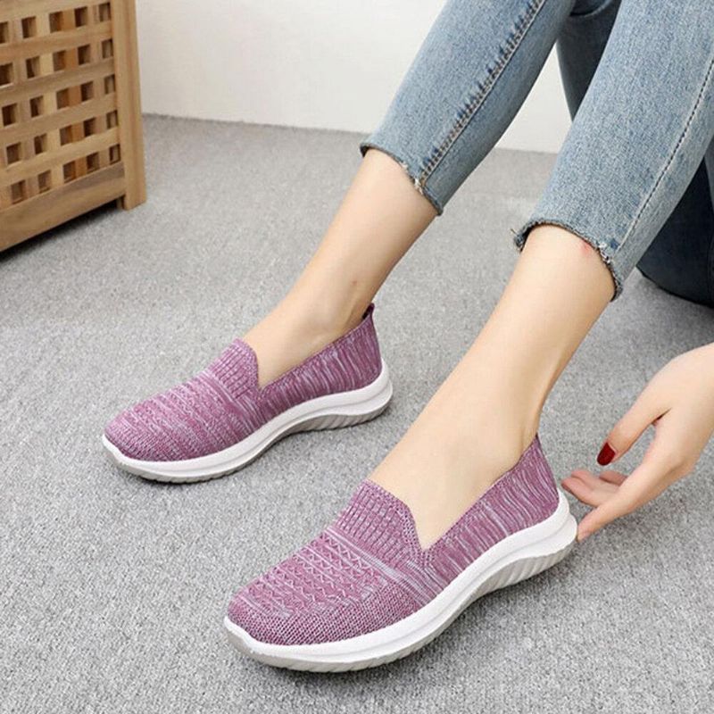 Kobiety Mesh Slip On Sport Soft Sole Codzienne Płaskie Buty