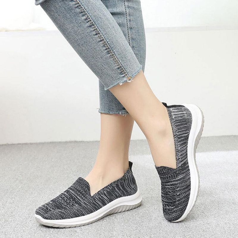 Kobiety Mesh Slip On Sport Soft Sole Codzienne Płaskie Buty