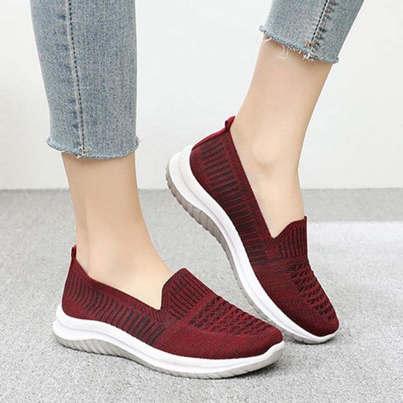 Kobiety Mesh Slip On Sport Soft Sole Codzienne Płaskie Buty