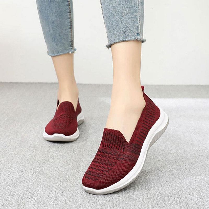 Kobiety Mesh Slip On Sport Soft Sole Codzienne Płaskie Buty