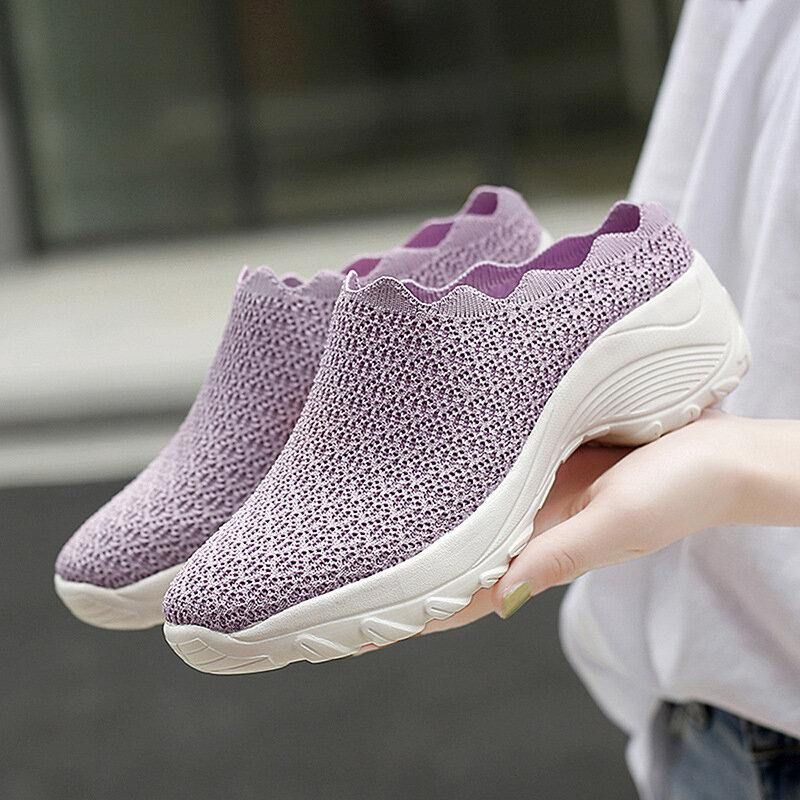 Kobiety Mesh Solid Color Platform Backless Shoes