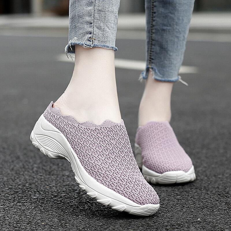 Kobiety Mesh Solid Color Platform Backless Shoes