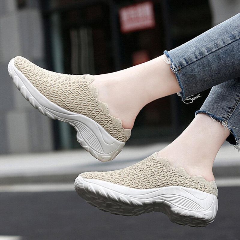 Kobiety Mesh Solid Color Platform Backless Shoes