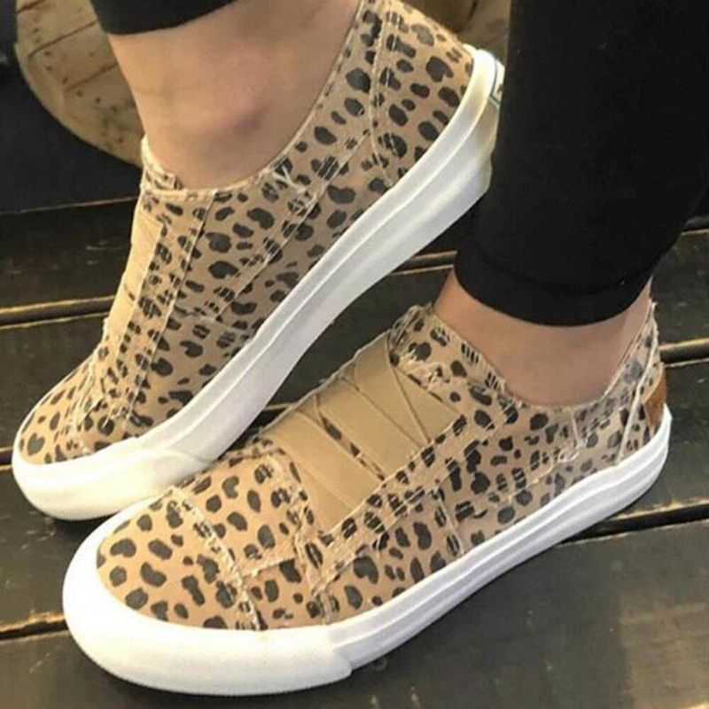 Woemn Leopard Printing Elastyczna Opaska Na Co Dzień Płócienne Płaskie Buty