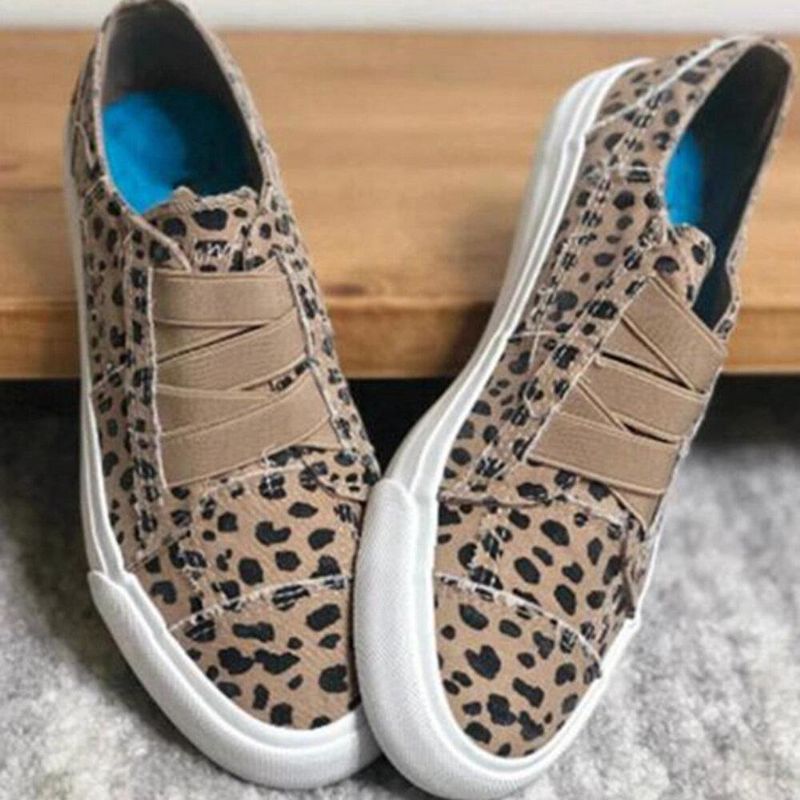 Woemn Leopard Printing Elastyczna Opaska Na Co Dzień Płócienne Płaskie Buty