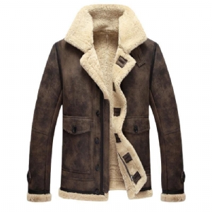 Charmkpr Męska Kurtka Motocyklowa Duża Kieszeń Shearling Faux Leather