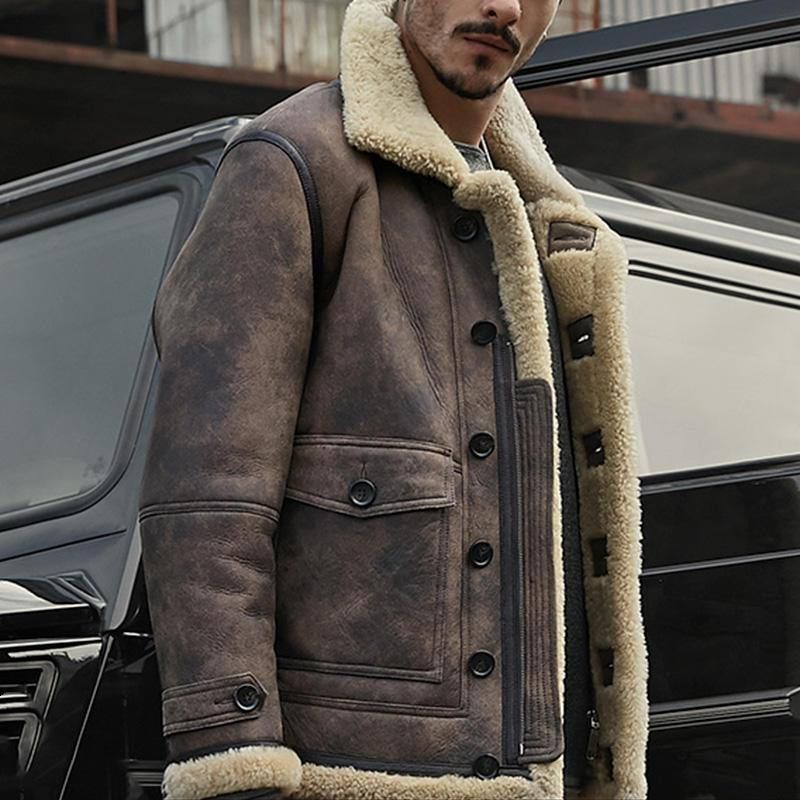 Charmkpr Męska Kurtka Motocyklowa Duża Kieszeń Shearling Faux Leather