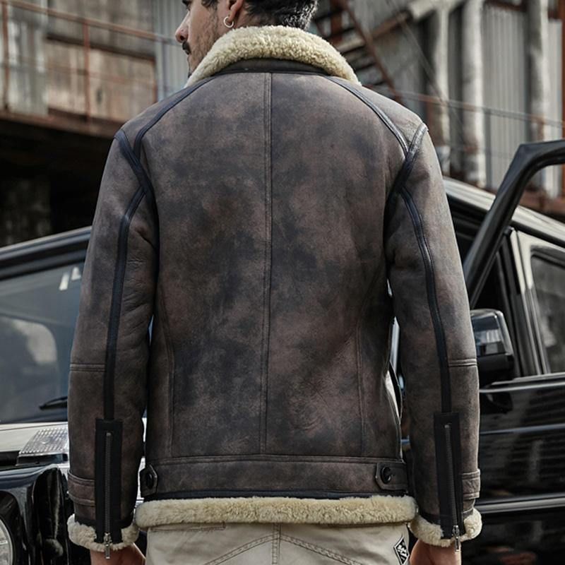 Charmkpr Męska Kurtka Motocyklowa Duża Kieszeń Shearling Faux Leather