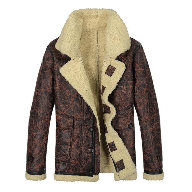 Charmkpr Męska Kurtka Motocyklowa Duża Kieszeń Shearling Faux Leather