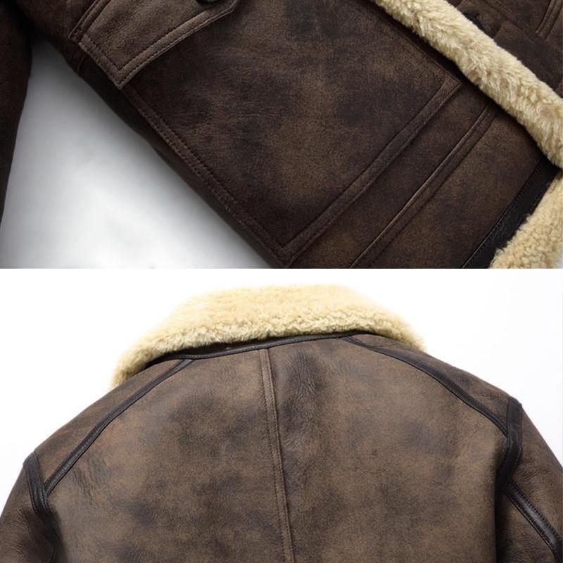 Charmkpr Męska Kurtka Motocyklowa Duża Kieszeń Shearling Faux Leather