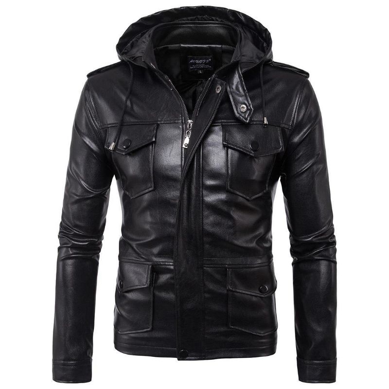 Męska Odpinana Kurtka Ze Sztucznej Skóry Pu Biker Jacket