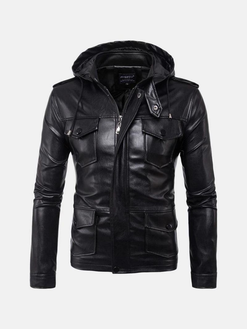 Męska Odpinana Kurtka Ze Sztucznej Skóry Pu Biker Jacket