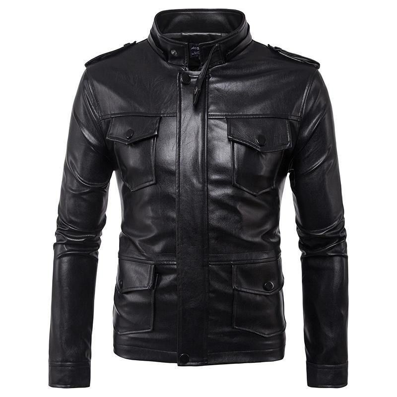 Męska Odpinana Kurtka Ze Sztucznej Skóry Pu Biker Jacket