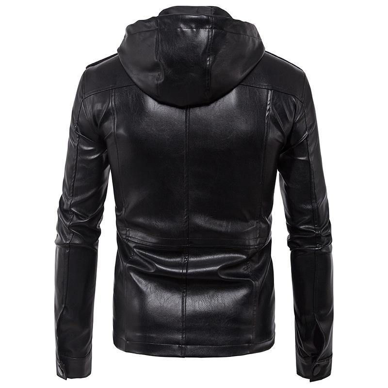 Męska Odpinana Kurtka Ze Sztucznej Skóry Pu Biker Jacket