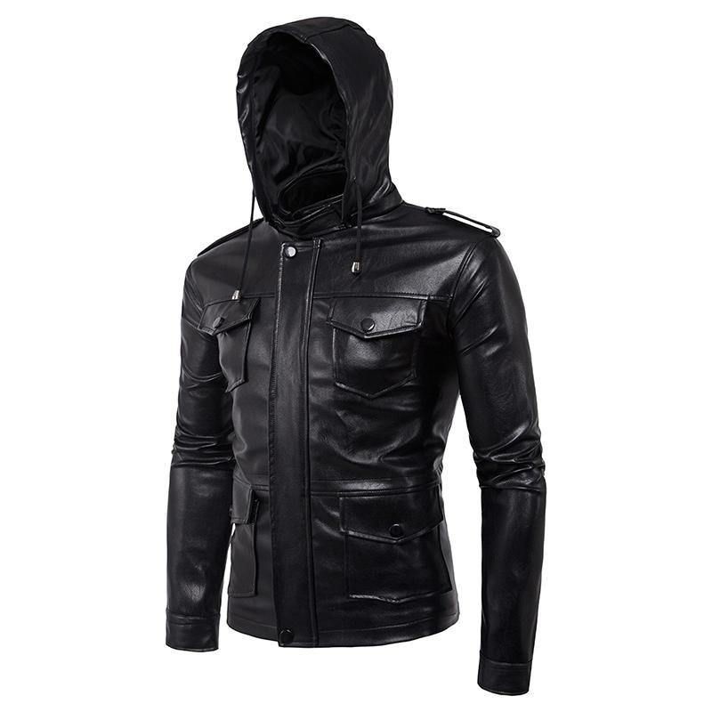 Męska Odpinana Kurtka Ze Sztucznej Skóry Pu Biker Jacket