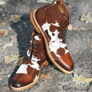 Męskie Cow Spot Printed Cap Toe Wygodne Botki Botki