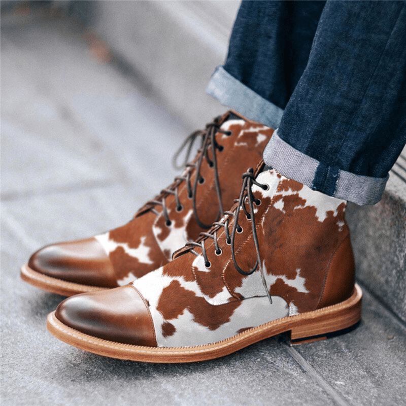 Męskie Cow Spot Printed Cap Toe Wygodne Botki Botki