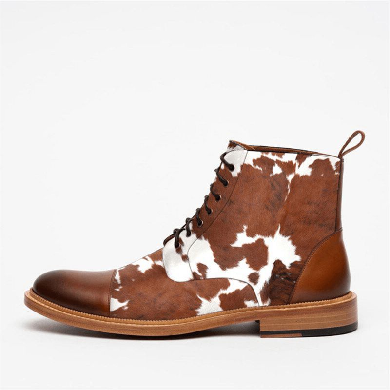 Męskie Cow Spot Printed Cap Toe Wygodne Botki Botki