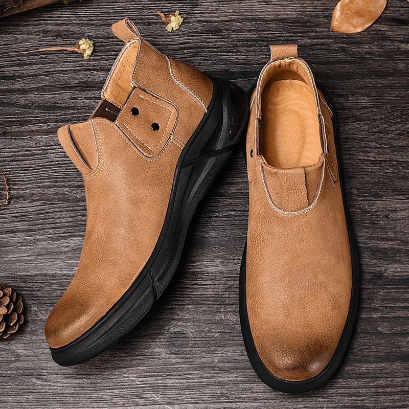 Męskie Retro Skóra Bydlęca Antypoślizgowa Miękka Podeszwa Elastyczna Slip On Sztyblety